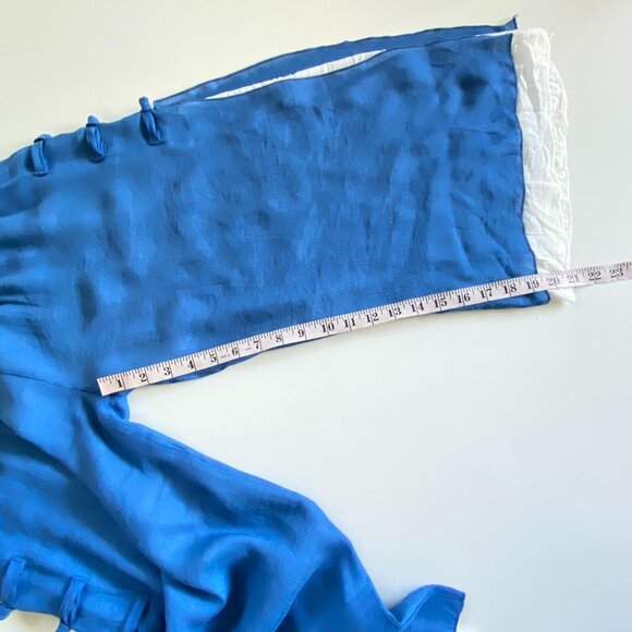 Wide Leg Linen Cotton Blue & Whited Cropped Pants Sz 6 - Picture 11 of 13